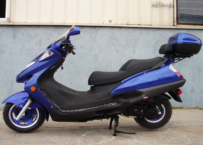 Dua Lampu Depan Skuter Gas Dewasa Biru, Skuter Motor 150cc Dengan 2 Kursi Kulit Asli