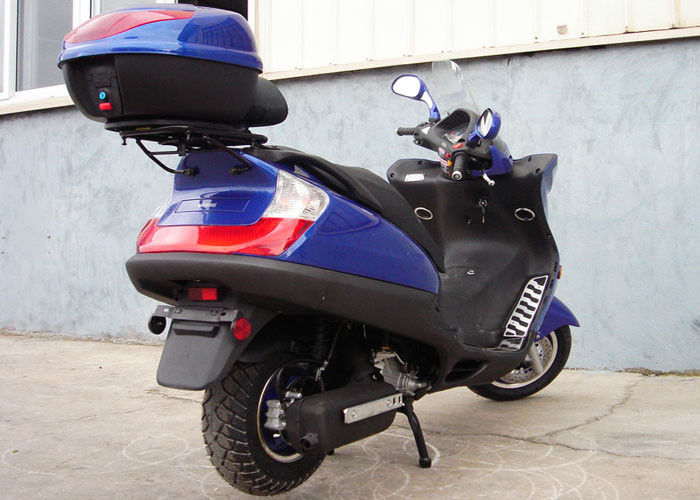 Dua Lampu Depan Skuter Gas Dewasa Biru, Skuter Motor 150cc Dengan 2 Kursi Kulit Asli