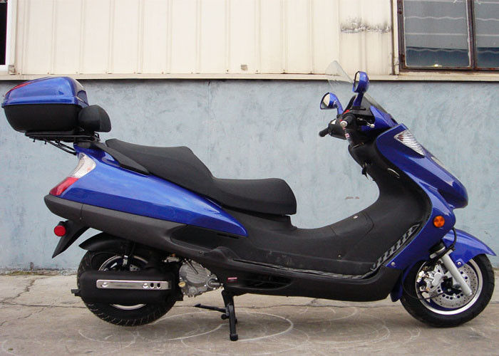 Dua Lampu Depan Skuter Gas Dewasa Biru, Skuter Motor 150cc Dengan 2 Kursi Kulit Asli