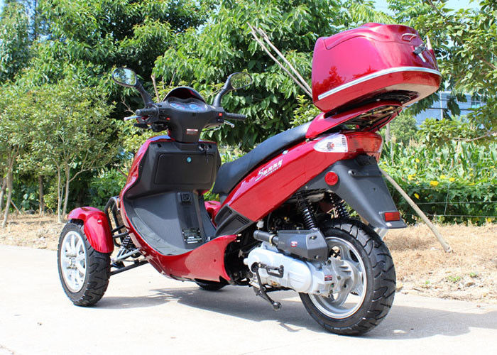 Air Cooled 50cc Dewasa Tri Wheel Motorcycle Single Cylinder 4 Stroke Dengan Kotak Belakang