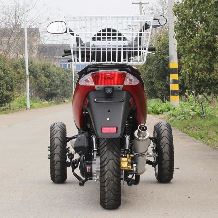 Air Cooled 50cc Dewasa Tri Wheel Motorcycle Single Cylinder 4 Stroke Dengan Kotak Belakang