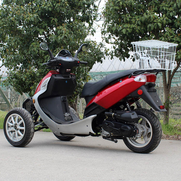 Air Cooled 50cc Dewasa Tri Wheel Motorcycle Single Cylinder 4 Stroke Dengan Kotak Belakang