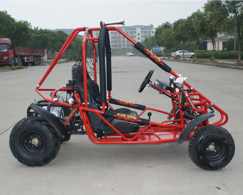 110cc Udara Didinginkan CDI Electirc Mulai Single Seat Go Kart Tray Brake Baterai 12V 6.5AH