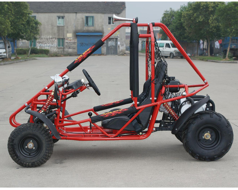 110cc Udara Didinginkan CDI Electirc Mulai Single Seat Go Kart Tray Brake Baterai 12V 6.5AH